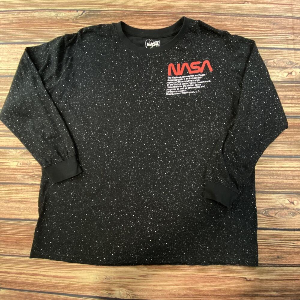NASA Black Cotton Long Sleeve T Shirt Star Pattern All Over XL Space Rockets